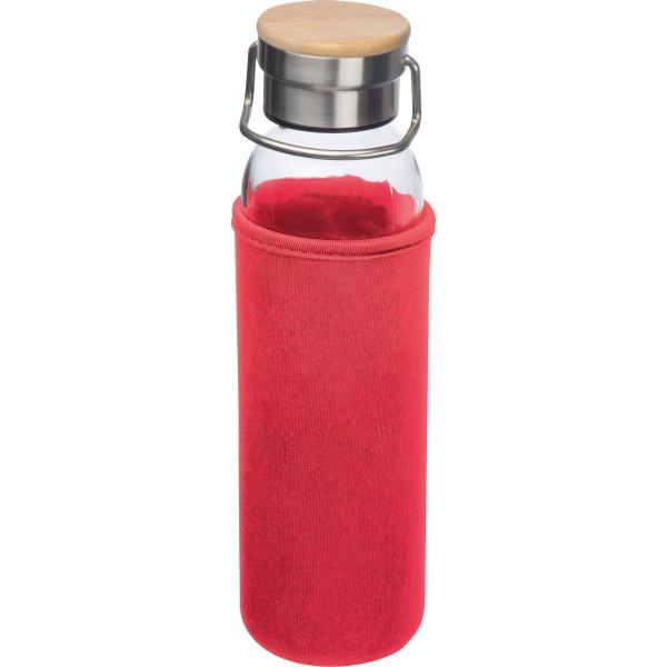 Trinkflasche aus Glas mit Namensgravur - mit Neoprenüberzug - 600ml - Farbe: rot