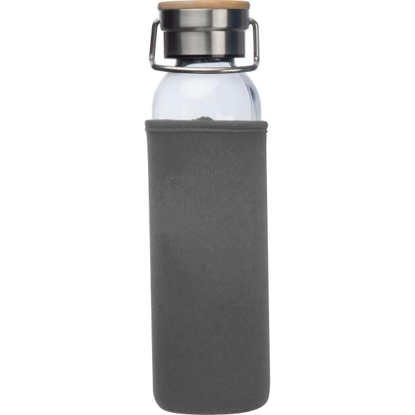 Trinkflasche aus Glas mit Namensgravur - mit Neoprenüberzug - 600ml - grau