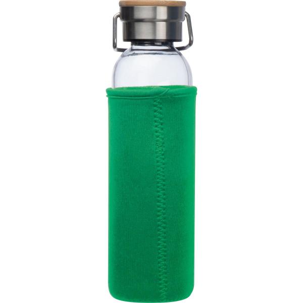 Trinkflasche aus Glas mit Namensgravur - mit Neoprenüberzug - 600ml - grün