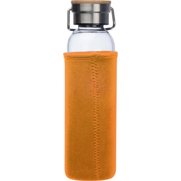 Trinkflasche aus Glas mit Namensgravur - mit Neoprenüberzug - 600ml - orange
