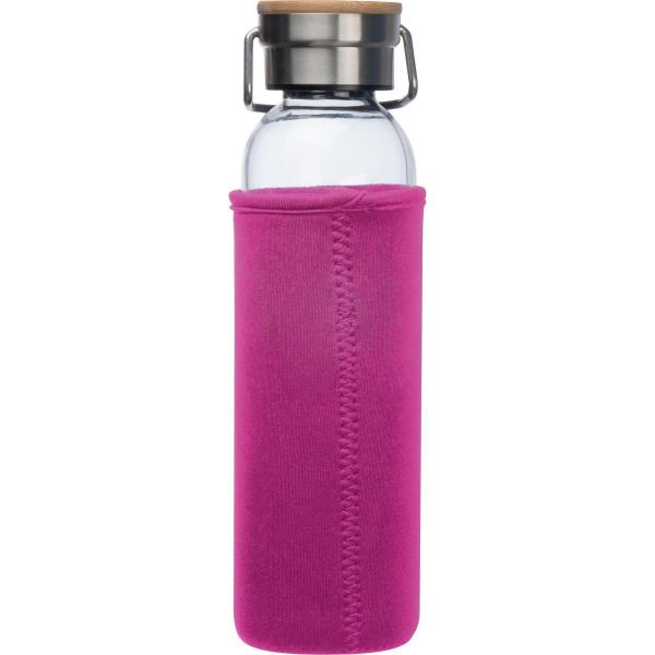 Trinkflasche aus Glas mit Namensgravur - mit Neoprenüberzug - 600ml - pink