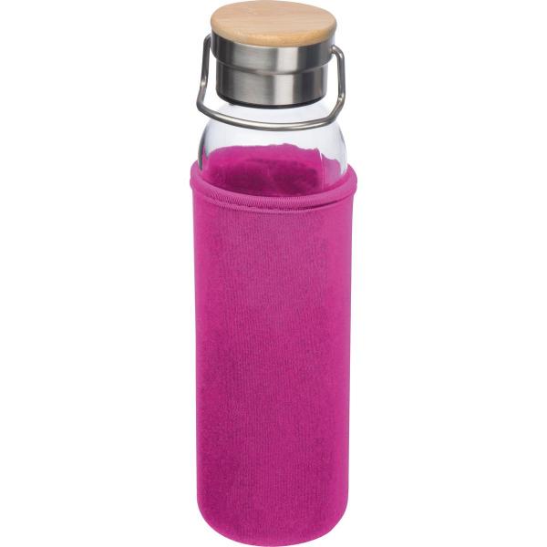 Trinkflasche aus Glas mit Namensgravur - mit Neoprenüberzug - 600ml - pink