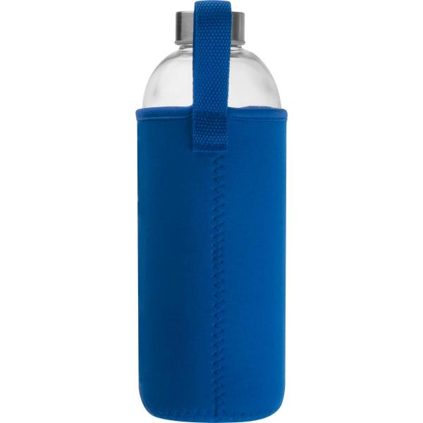 Trinkflasche aus Glas mit Neoprensleeve / 1000ml / Neoprenfarbe: blau