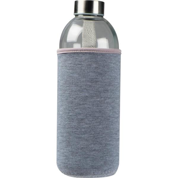 Trinkflasche aus Glas mit Neoprensleeve / 1000ml / Neoprenfarbe: grau