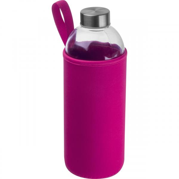 Trinkflasche aus Glas mit Neoprensleeve / 1000ml / Neoprenfarbe: pink