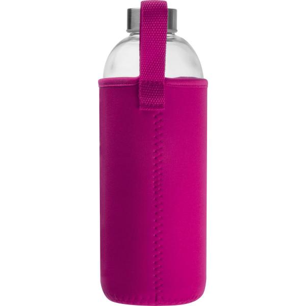 Trinkflasche aus Glas mit Neoprensleeve / 1000ml / Neoprenfarbe: pink
