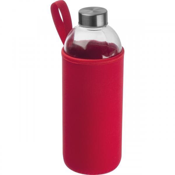 Trinkflasche aus Glas mit Neoprensleeve / 1000ml / Neoprenfarbe: rot