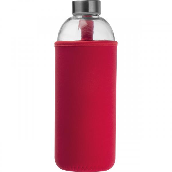 Trinkflasche aus Glas mit Neoprensleeve / 1000ml / Neoprenfarbe: rot
