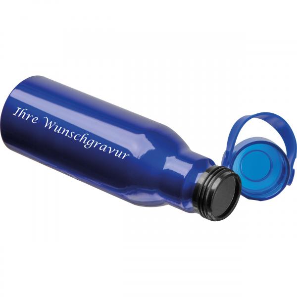 Trinkflasche aus recyceltem Aluminium mit Gravur / 750ml / Farbe: blau