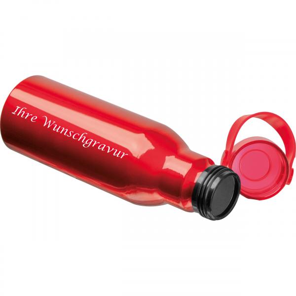 Trinkflasche aus recyceltem Aluminium mit Gravur / 750ml / Farbe: rot