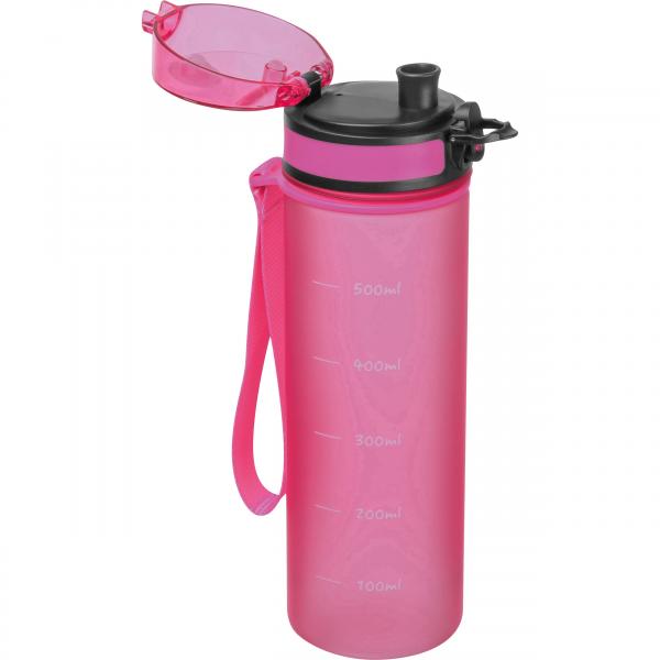 Trinkflasche aus Tritan mit Messskala und Trageschlaufe / 500ml / Farbe: pink