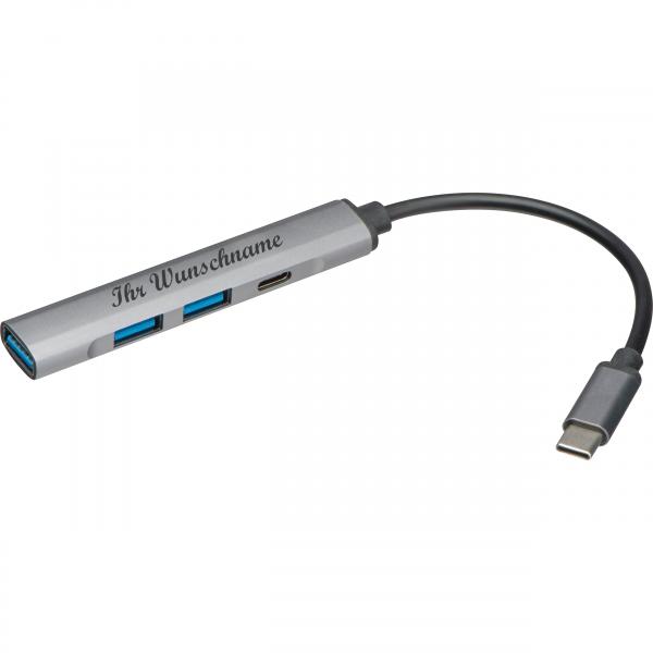 USB Hub aus recyceltem Aluminium mit Namensgravur - 1x USB-C und 3x USB