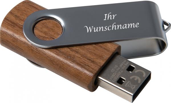 USB-Stick mit Gravur / aus dunklem Holz (Walnuss) / 4GB
