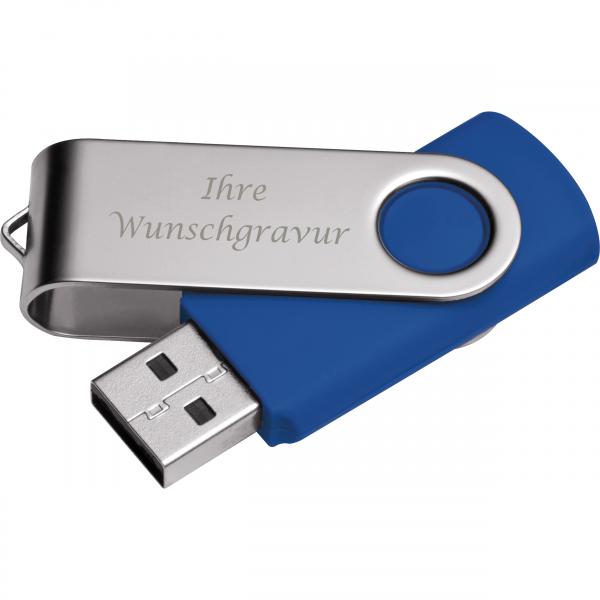 USB-Stick Twister mit Gravur / 8GB / aus Metall / Farbe: silber-blau