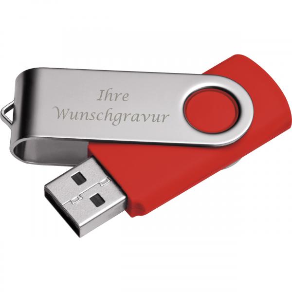 USB-Stick Twister mit Gravur / 8GB / aus Metall / Farbe: silber-rot