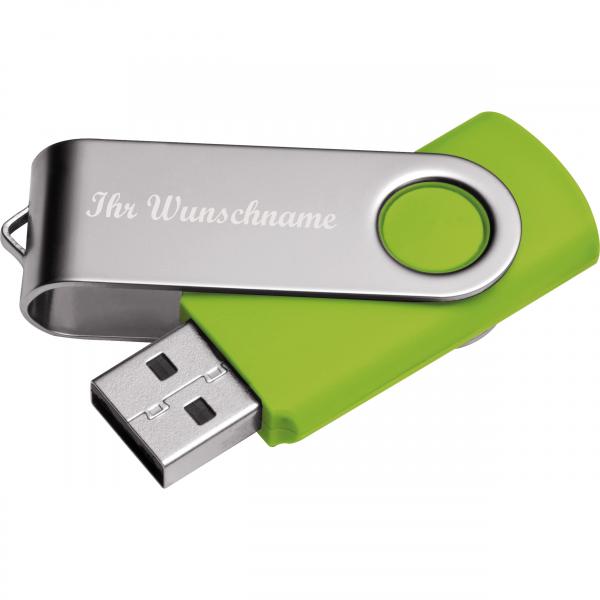 USB-Stick Twister mit Namensgravur - 32GB - aus Metall - Farbe: silber-hellgrün