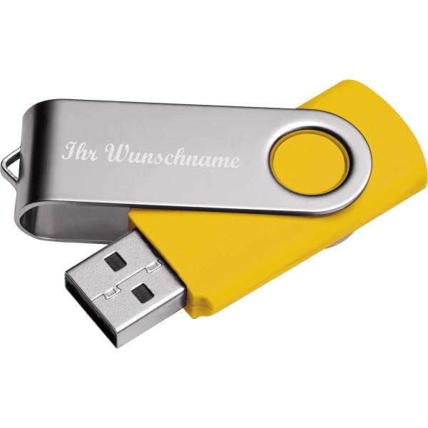 USB-Stick Twister mit Namensgravur - 8GB - aus Metall - Farbe: silber-gelb