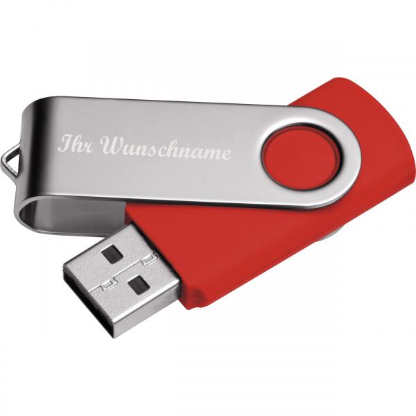 USB-Stick Twister mit Namensgravur - 8GB - aus Metall - Farbe: silber-rot