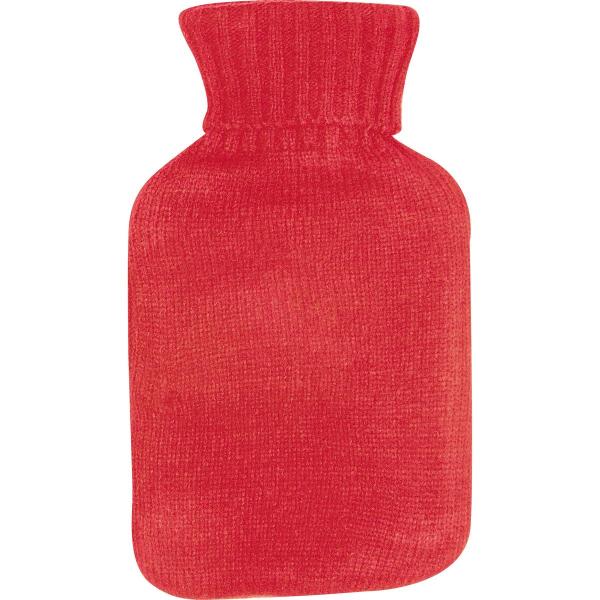 Wärmflasche mit Strickummantelung / Farbe: rot