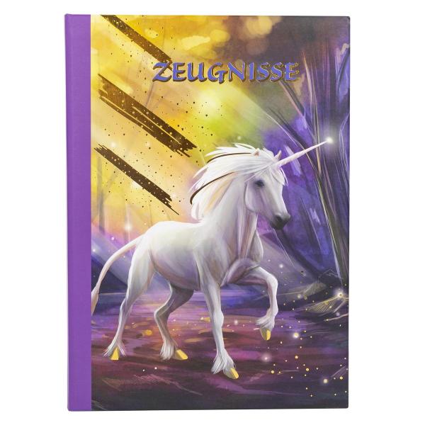 Zeugnismappe / A4 / "Einhorn" / wattierter Einband / mit 12 Hüllen