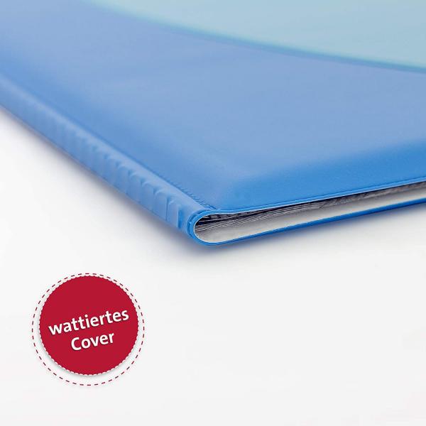 Zeugnismappe / A4 / wattiertes Cover / mit 12 Hüllen / Farbe: blau