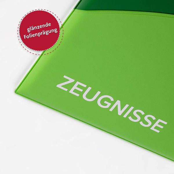 Zeugnismappe / A4 / wattiertes Cover / mit 12 Hüllen / Farbe: grün