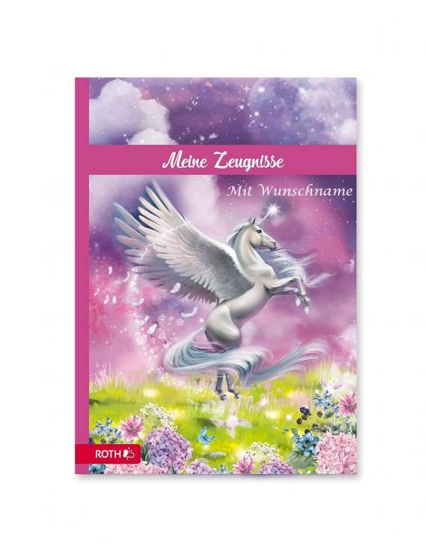 Zeugnismappe mit Gravur / A4 / "Pegasus" / wattierter Einband / mit 10 Einlagen