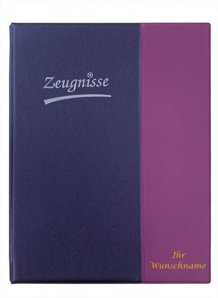 Zeugnismappe mit Gravur / Zeugnisringbuch A4 mit 10 Hüllen /Farbe: metallic lila