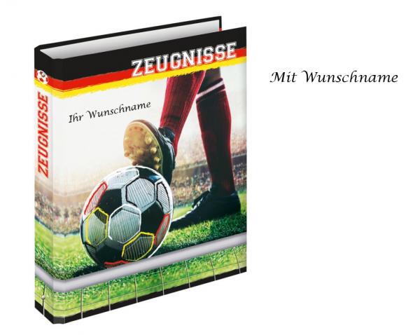 Zeugnismappe mit Namen (Gravur) / Zeugnisringbuch / "Fußballfieber"