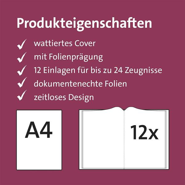 Zeugnismappe mit Namensgravur - wattiertes Cover - mit 12 Hüllen - Farbe: pink