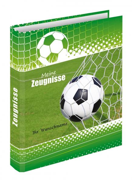 Zeugnismappe mit schwarzgefärbter Gravur / Zeugnisringbuch / "Fußball"