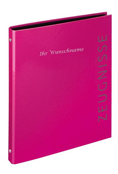 Zeugnismappe mit silbergefärbter Gravur / Zeugnisringbuch / Farbe: pink
