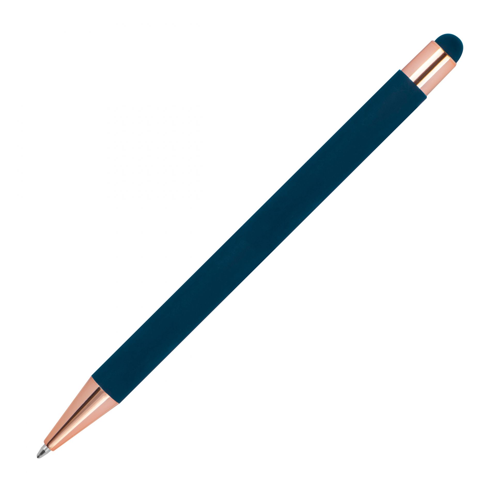 10x Touchpen Kugelschreiber mit Gravur / aus Metall / Farbe: rosegold-dunkelblau