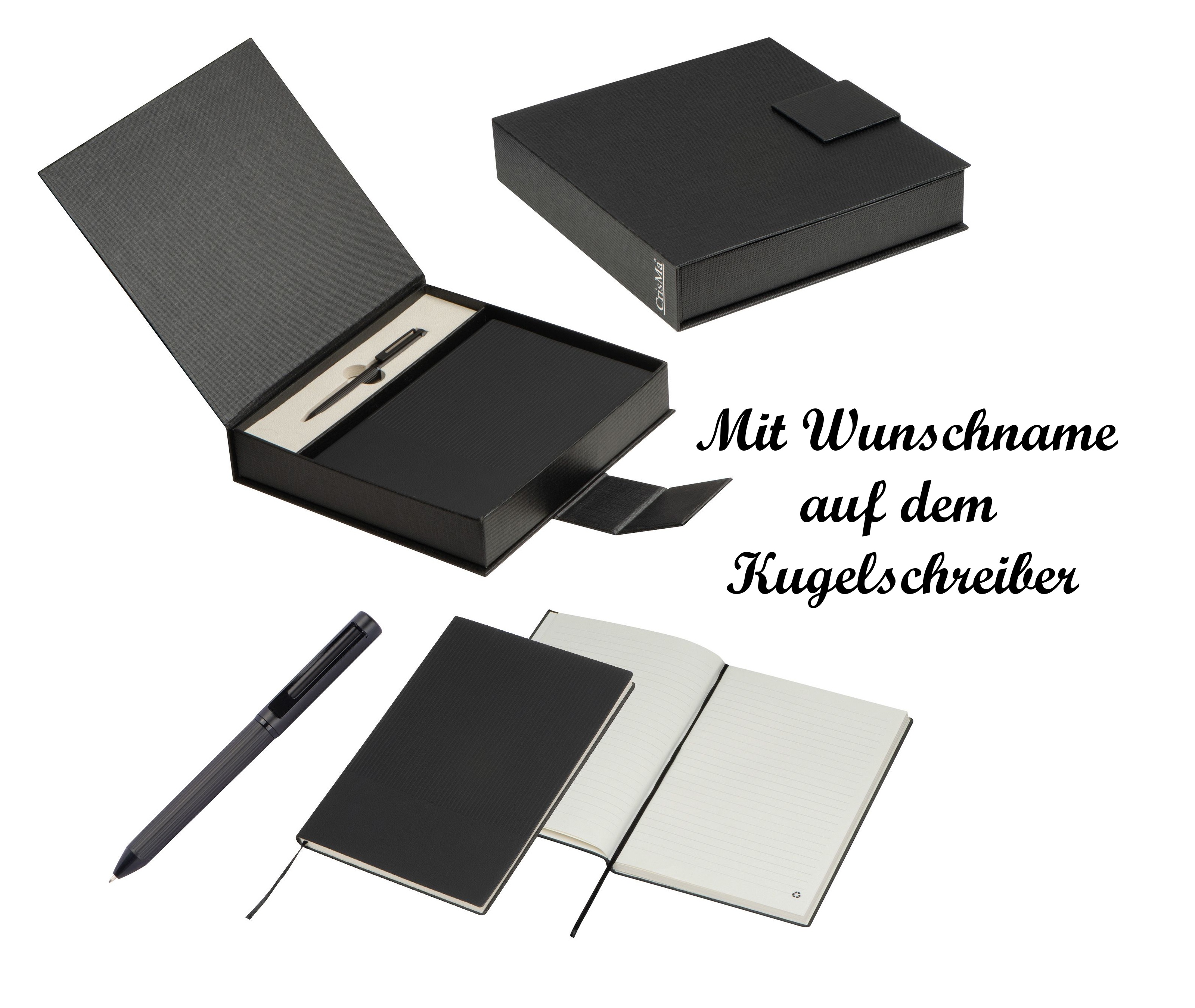 Hochwertiges Geschenkset mit Notizbuch und Kugelschreiber mit Namensgravur