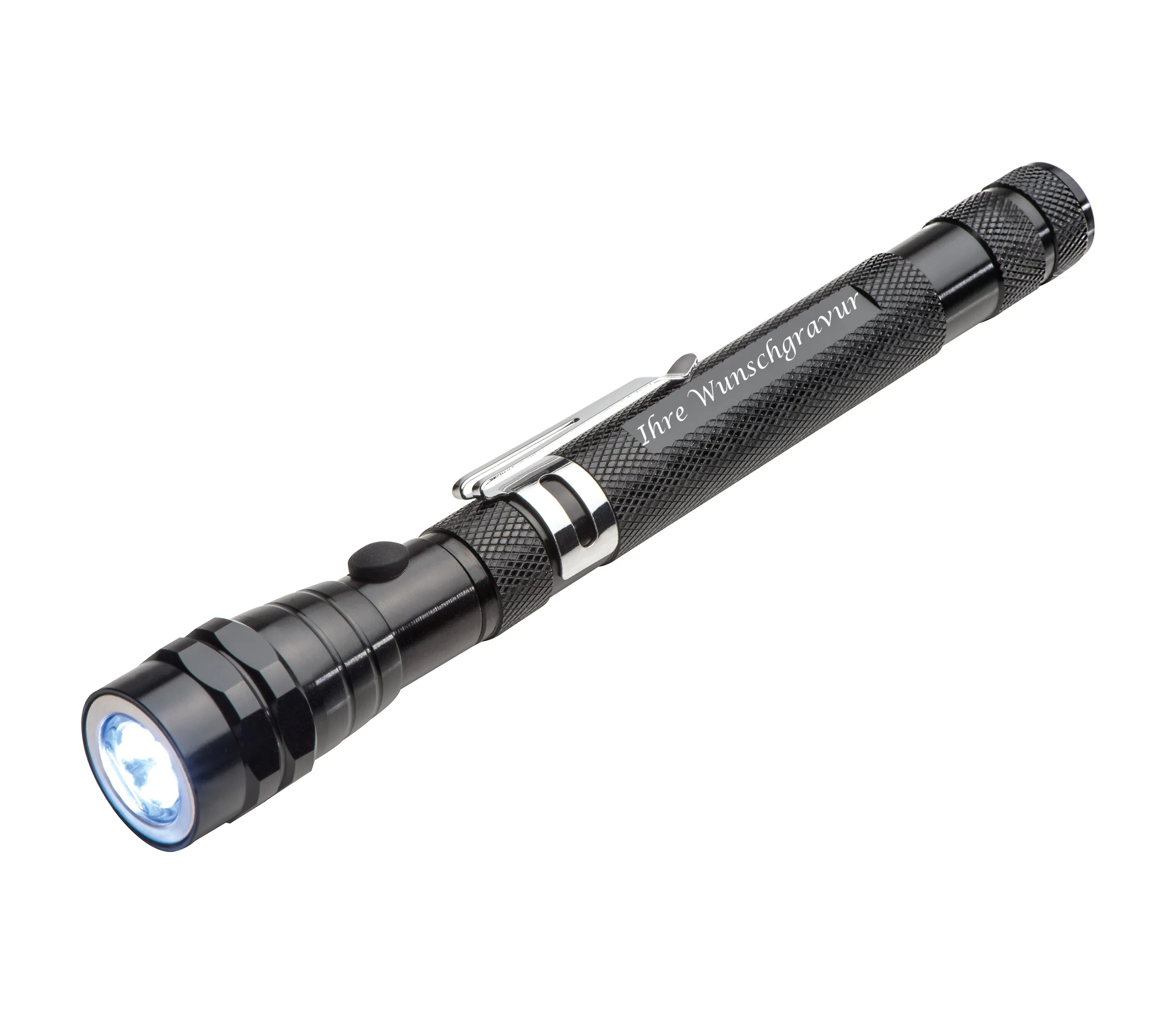 LED Metall Taschenlampe mit Gravur / Teleskopfunktion / bis 57,7cm ausziehbar