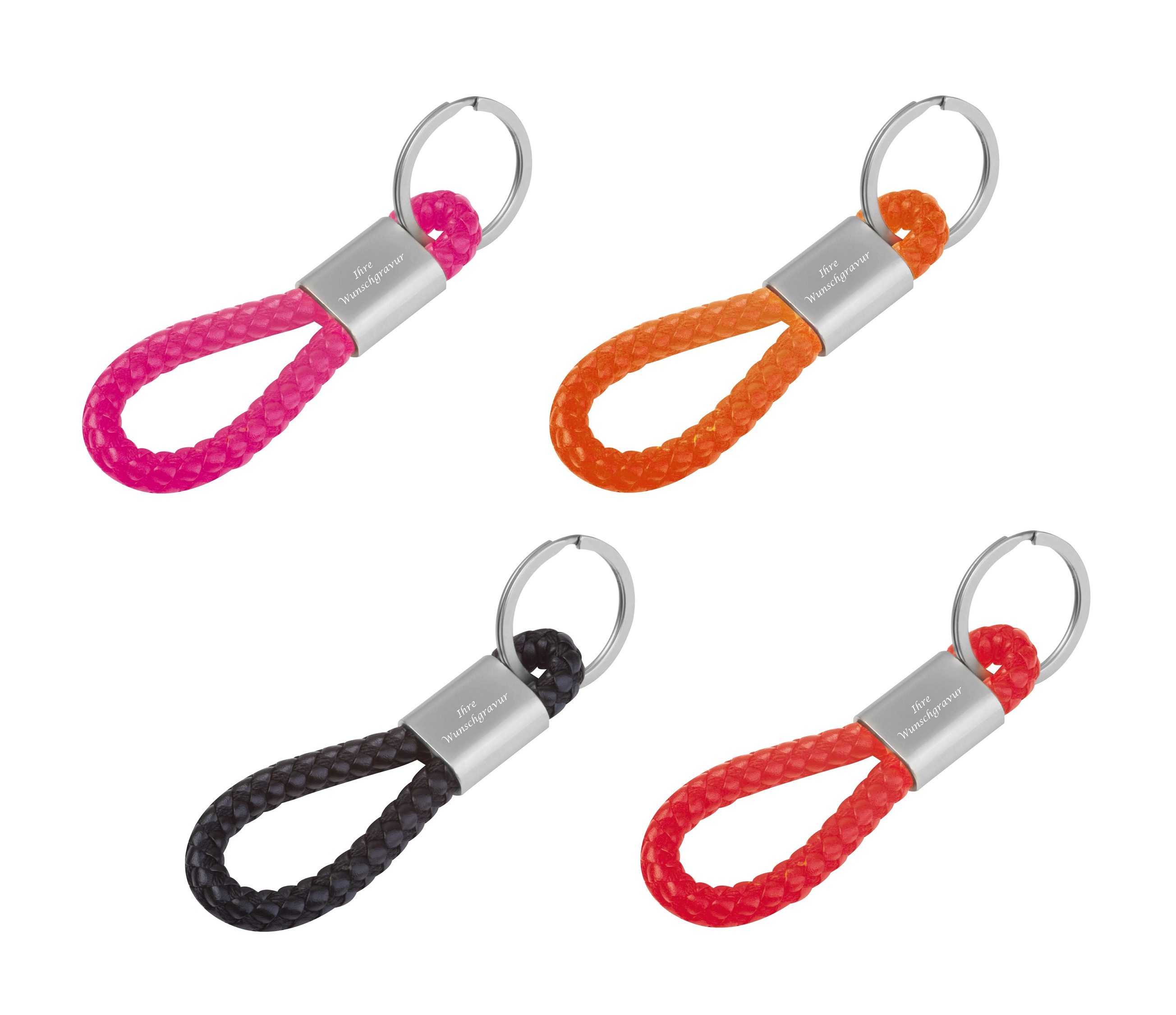 4x Schlüsselanhänger aus Metall mit Gravur / mit Kordel / 4 Farben sortiert