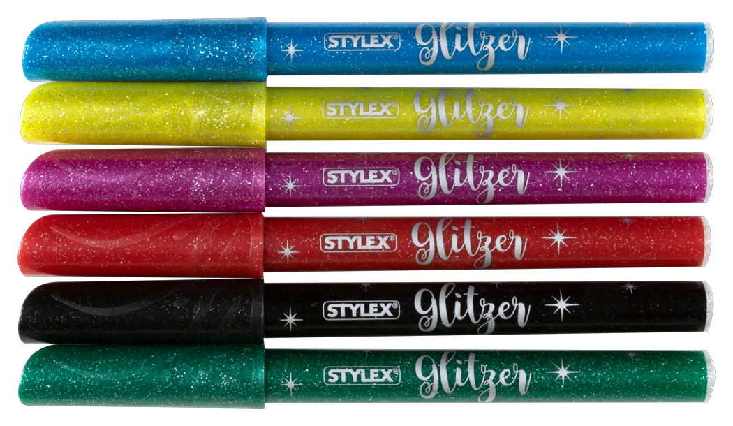 12 Fasermaler "Glitzer" / 6 verschiedene Farben