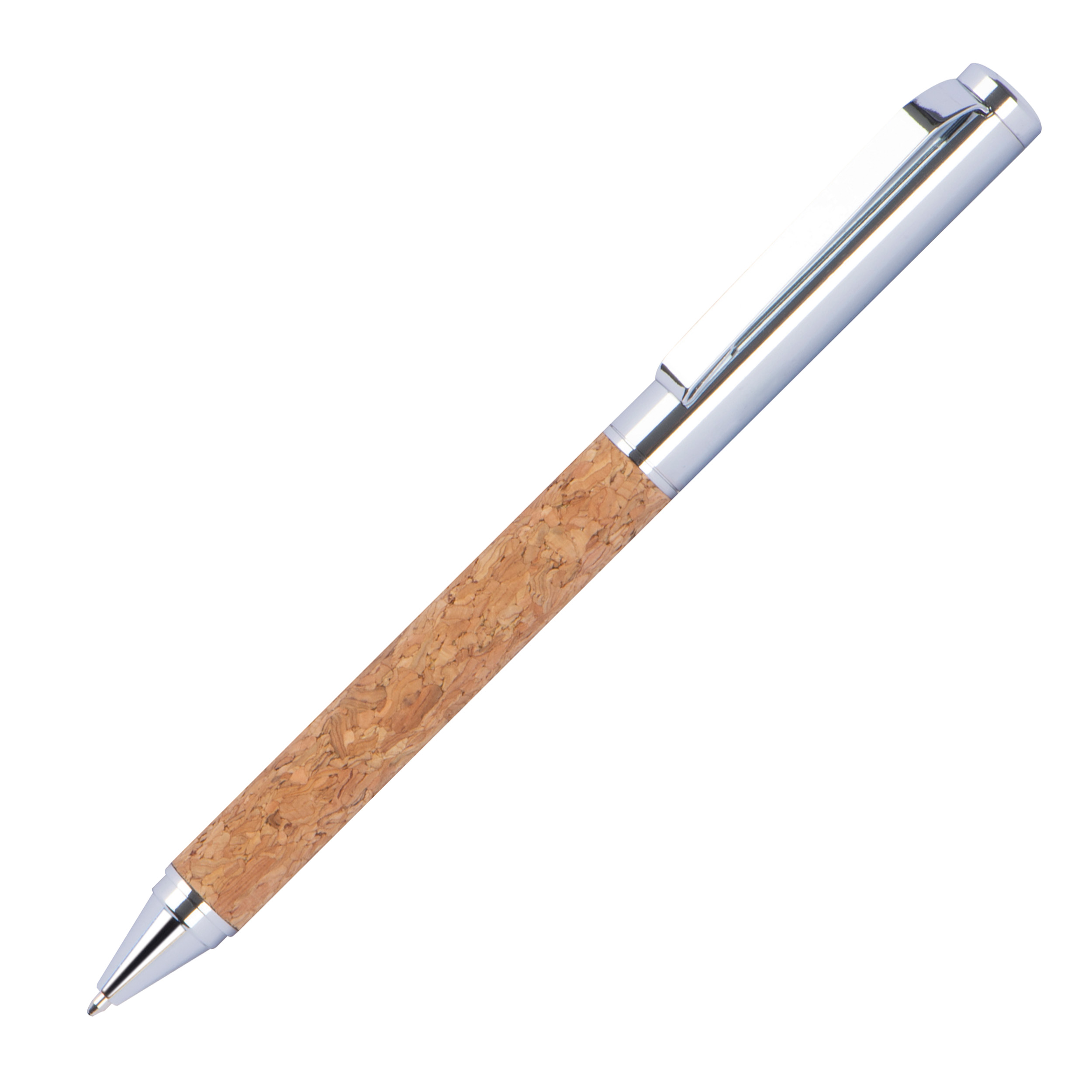 Dreh-Kugelschreiber aus Metall und Kork
