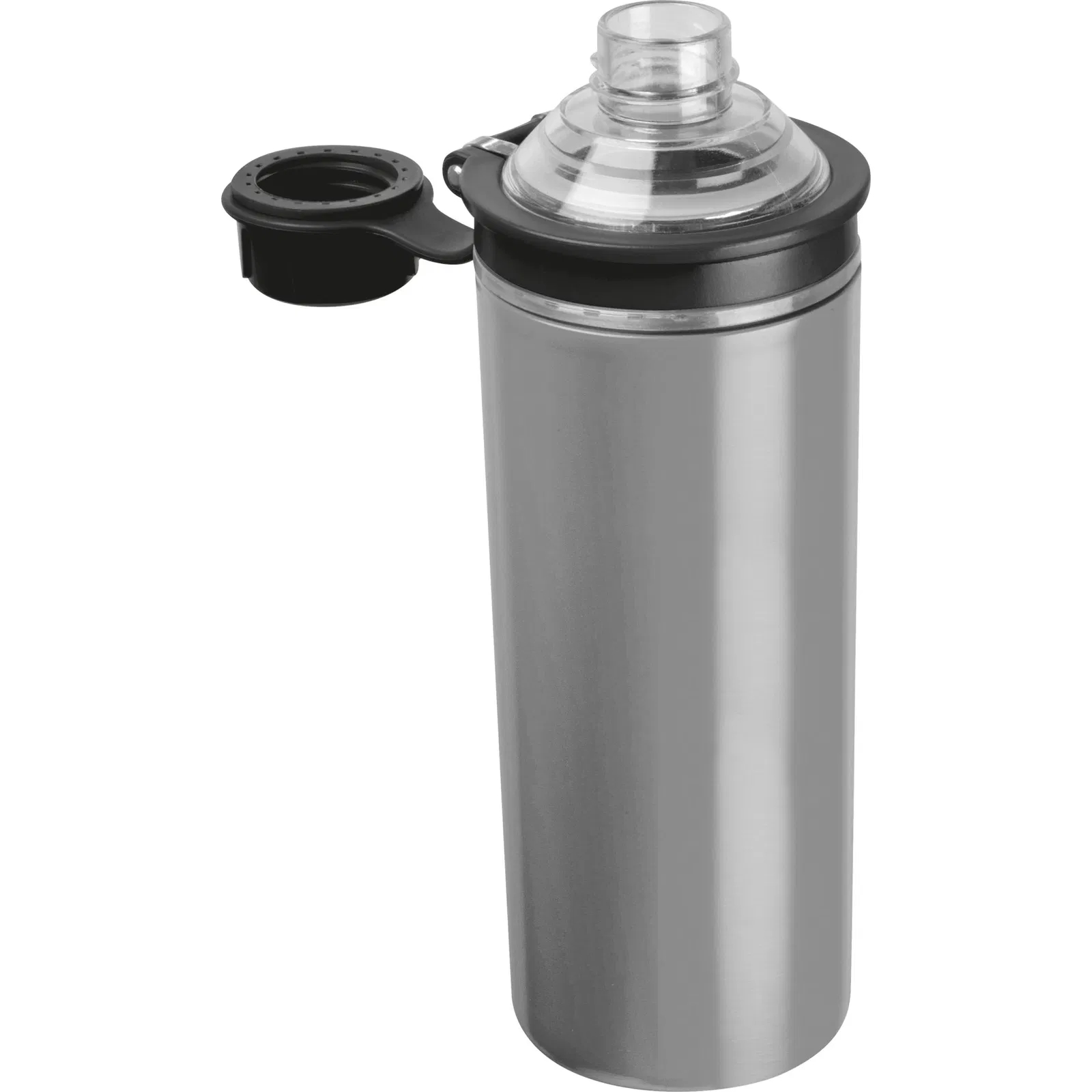 Doppelwandige Edelstahl Trinkflasche mit Gravur / 500ml / Farbe grau