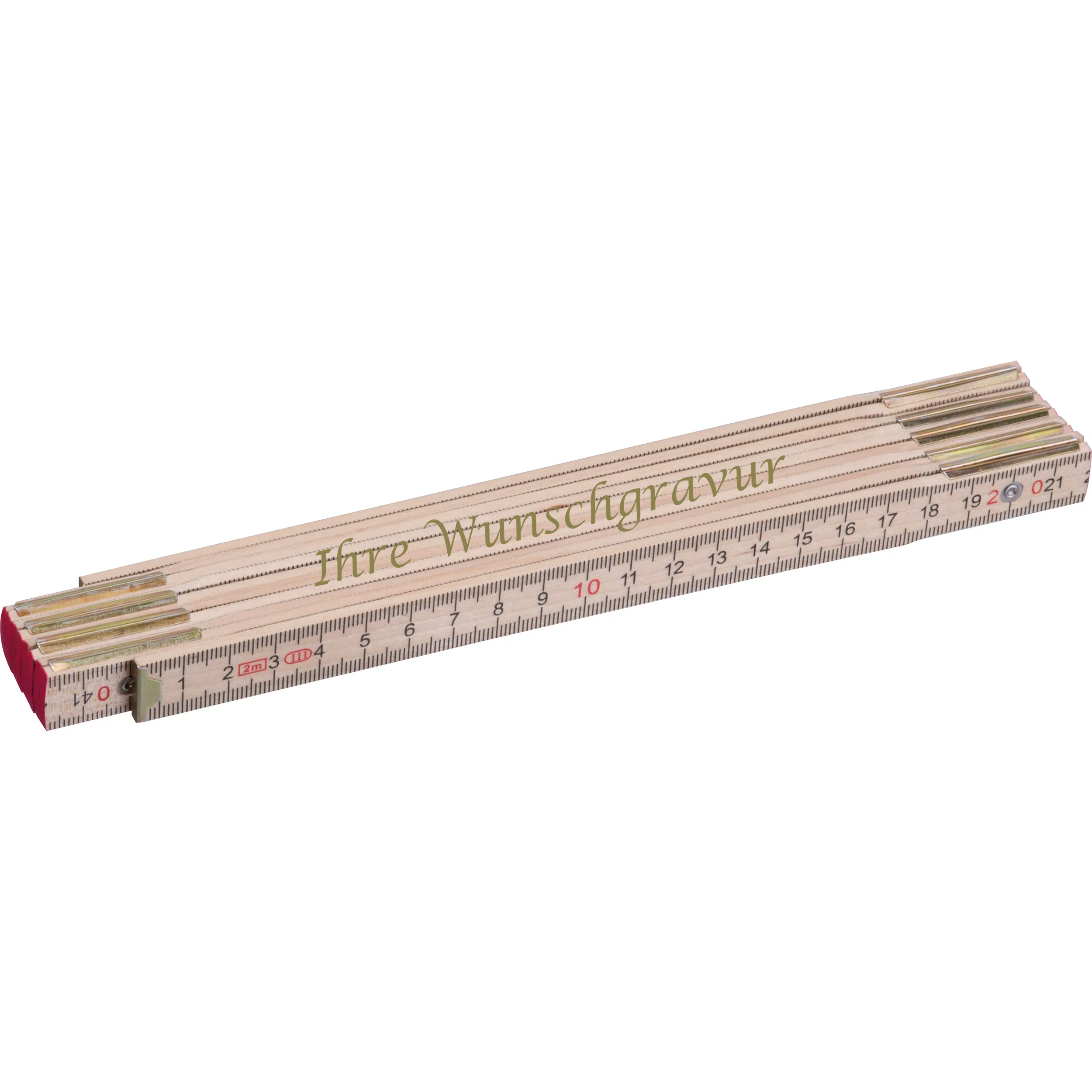Zollstock mit Gravur / Gliedermaßstab / 2m / aus Holz / Farbe: beige