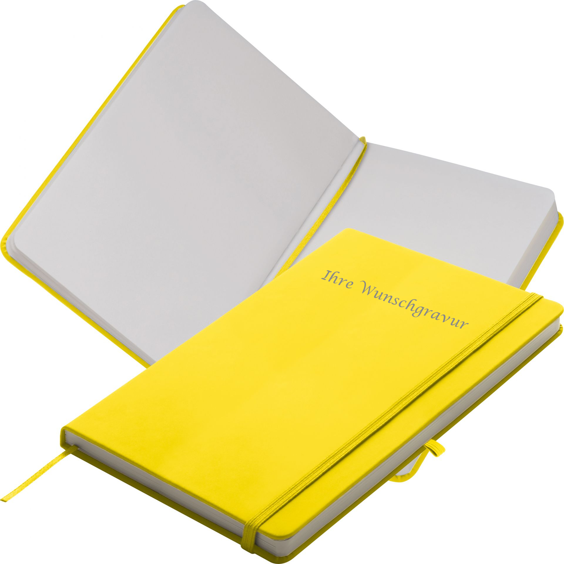 Notizbuch mit Gravur / DIN A6 / 160 S. / blanko / PU Hardcover / Farbe: gelb