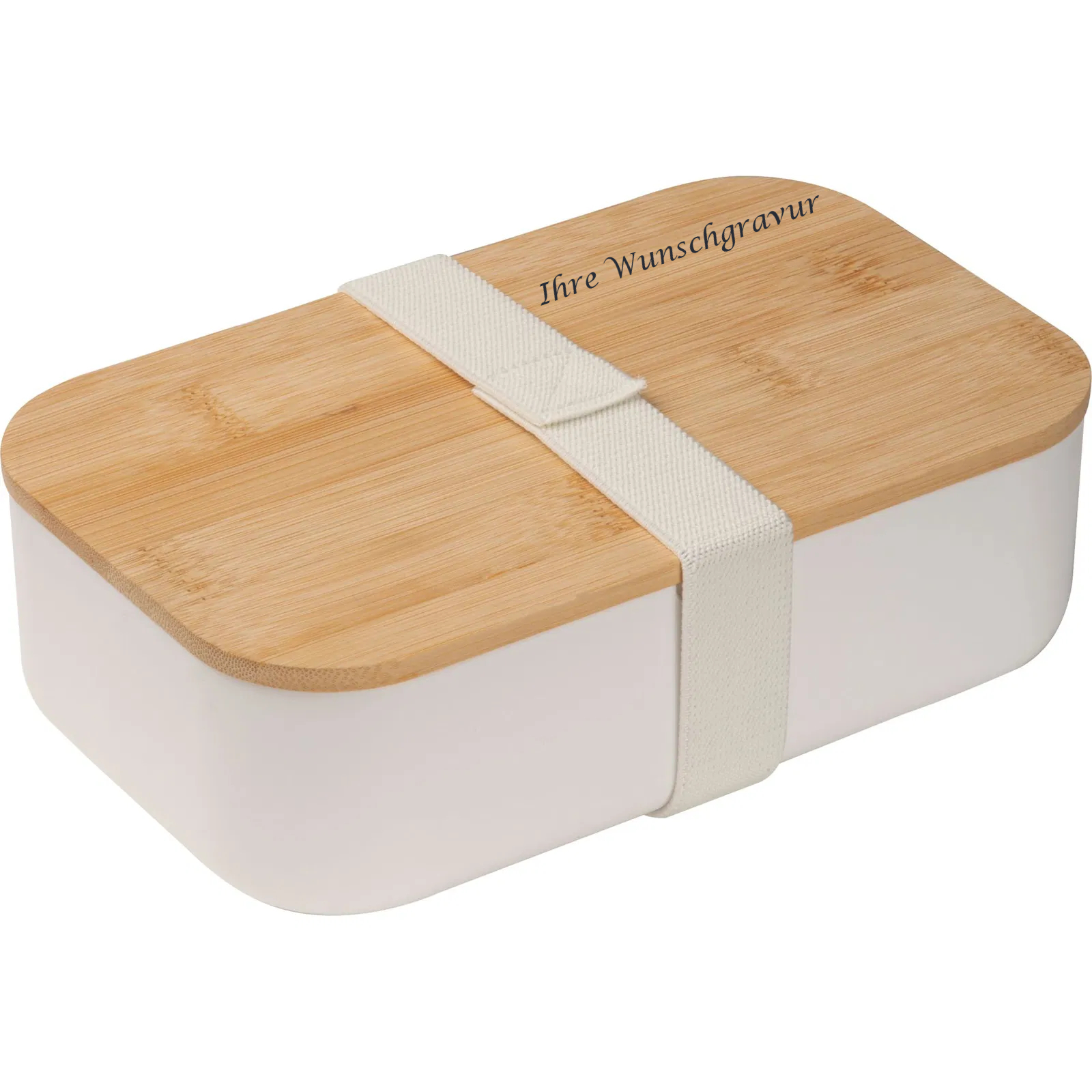 Brotdose mit Gravur / Lunchbox / mit Bambusdeckel / Farbe: weiß