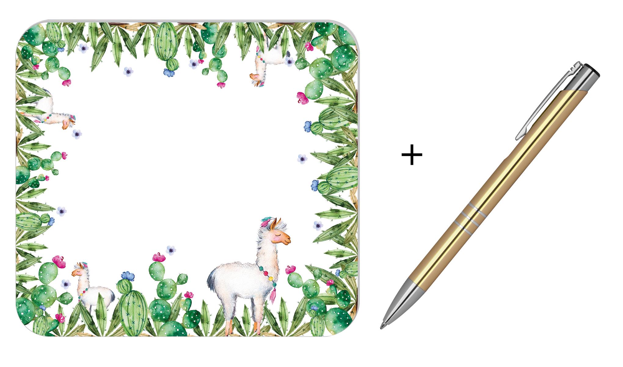 Mousepad Notizblock / Mauspad / 24x22cm / 30 Bl. / "Lama" + Metallkugelschreiber