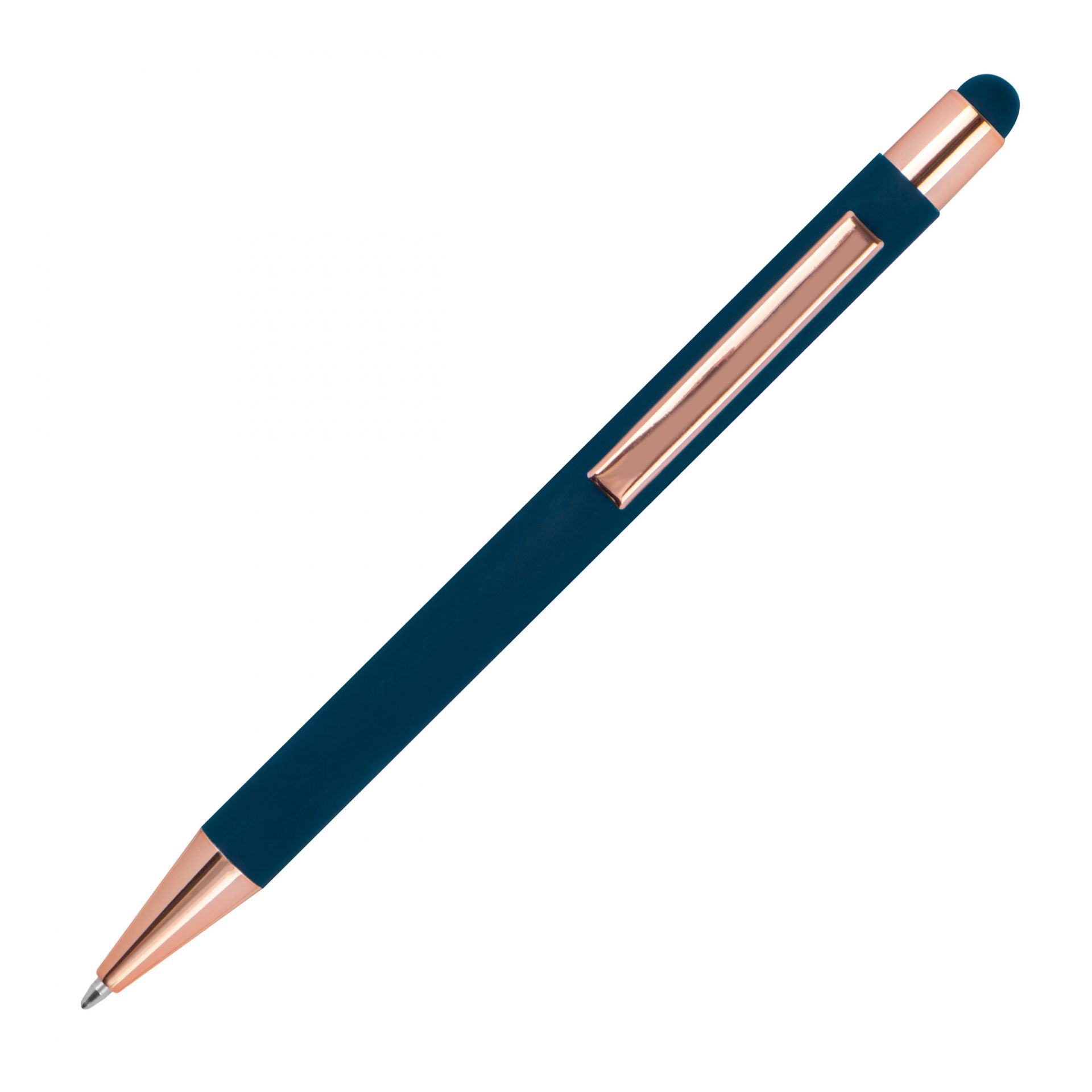 10x Touchpen Kugelschreiber mit Gravur / aus Metall / Farbe: rosegold-dunkelblau