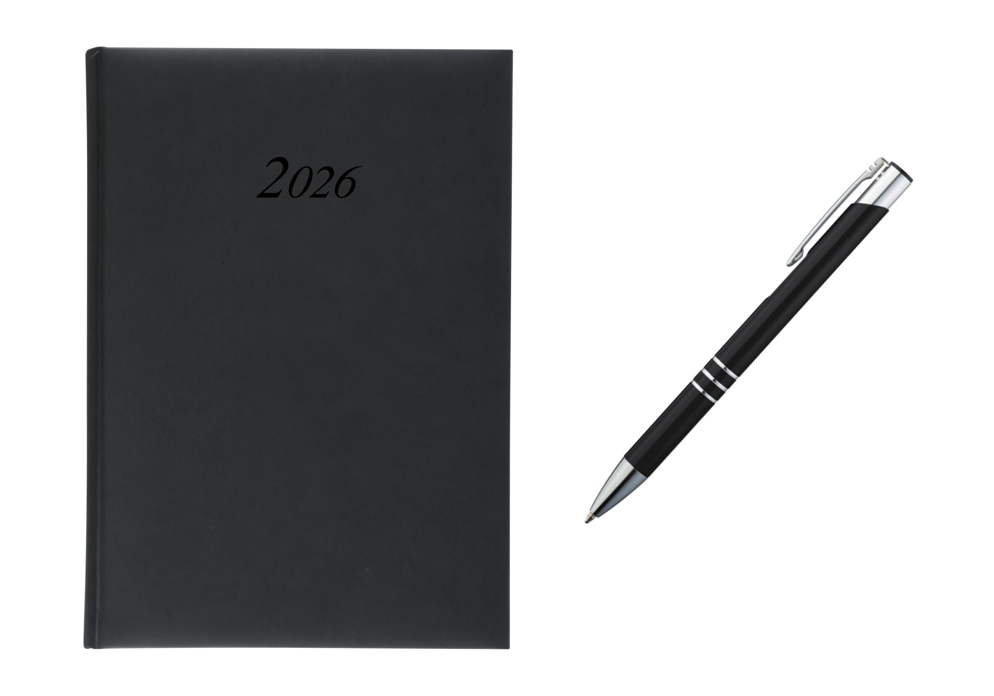 Wochenplaner 2026 / Buchkalender / 17,2x24cm / Farbe: schwarz + Kugelschreiber