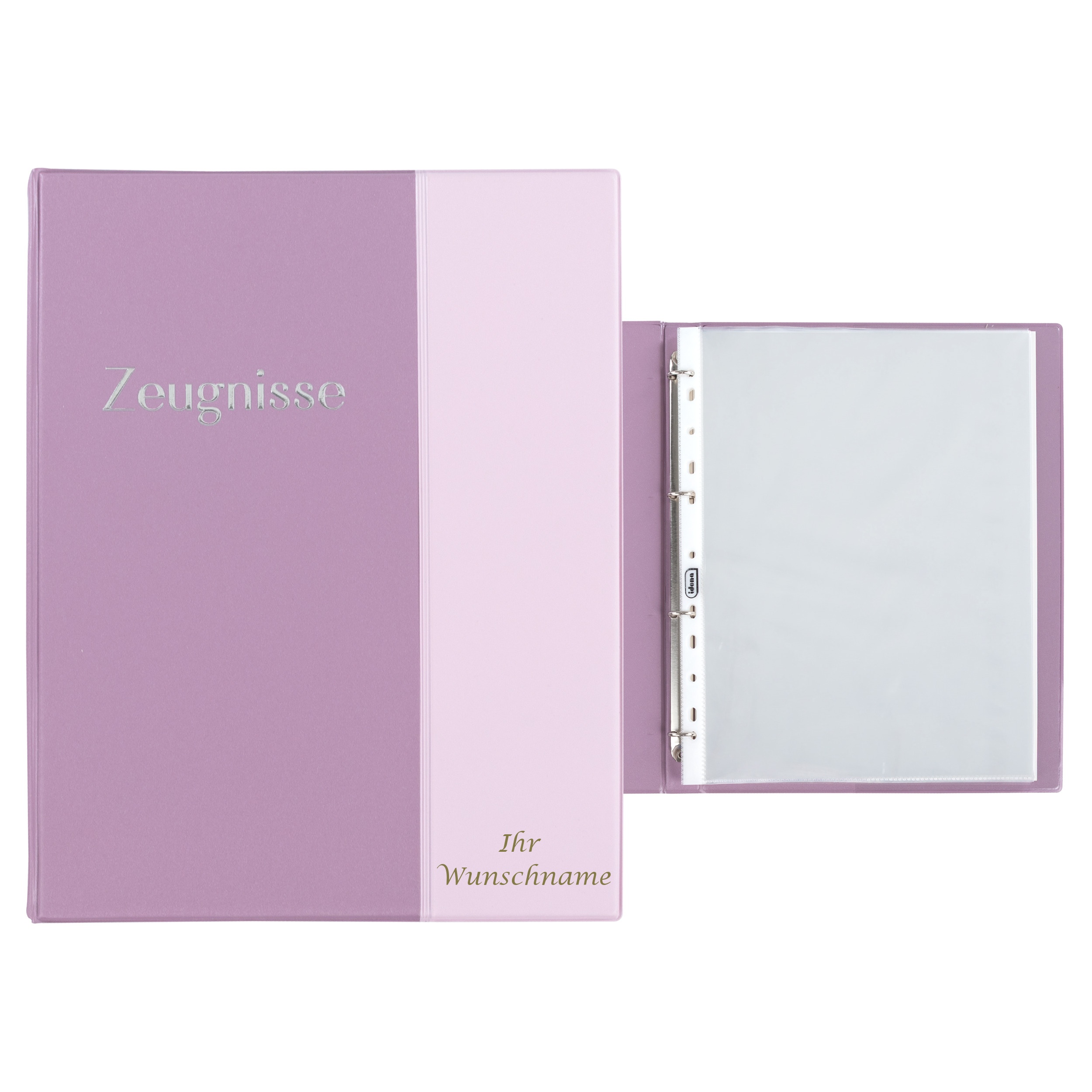 Zeugnismappe mit Gravur / Zeugnisringbuch / A4 / 10 Hüllen / Farbe: pastell lila