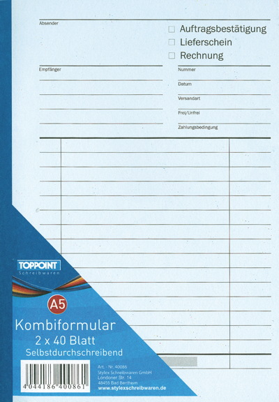 5x Formularblock Lieferschein Auftrag Rechnung