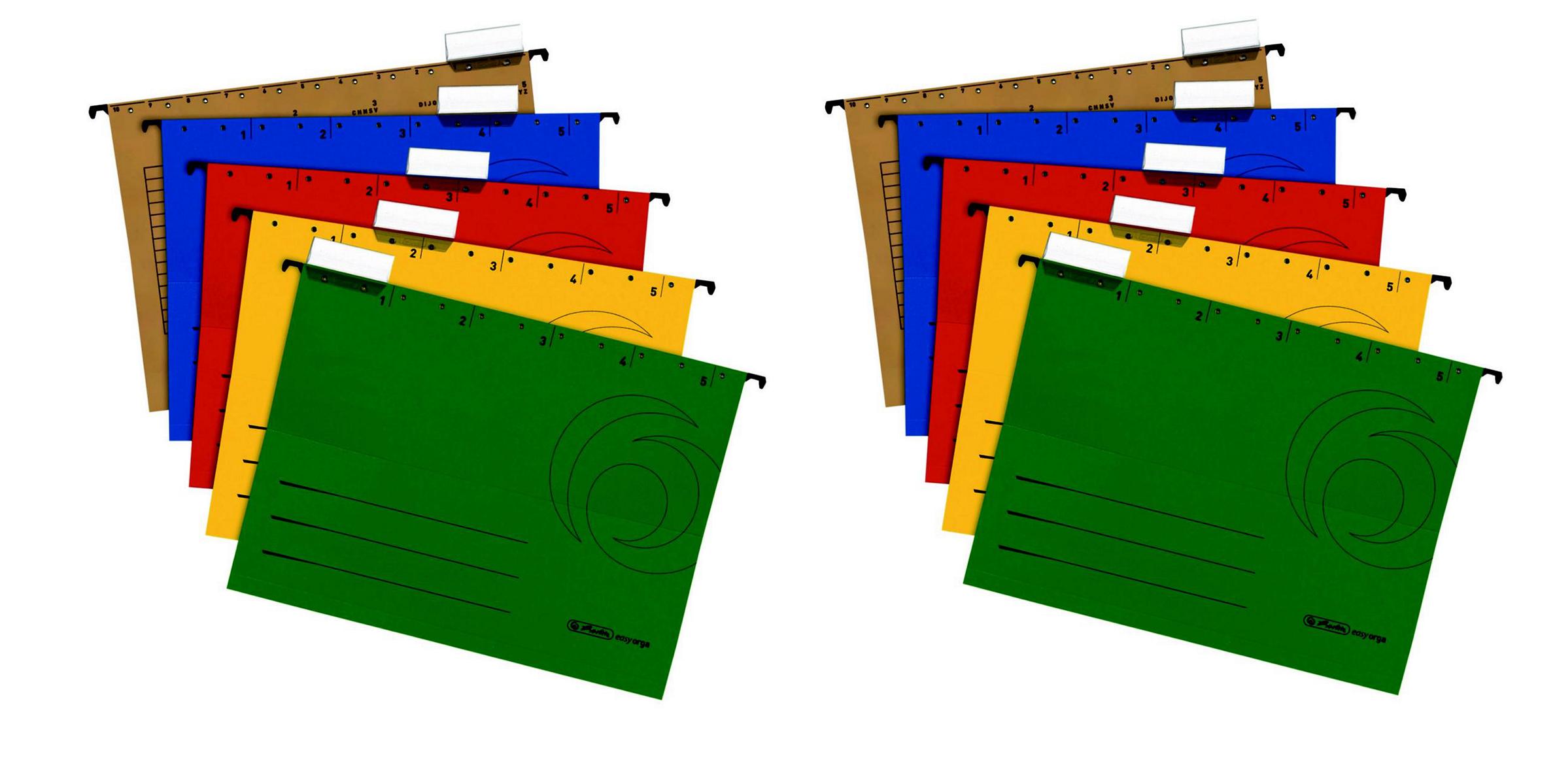 10 Herlitz Hängemappen / DIN A4 / Kraftkarton 230g/m² / 5 verschiedene Farben