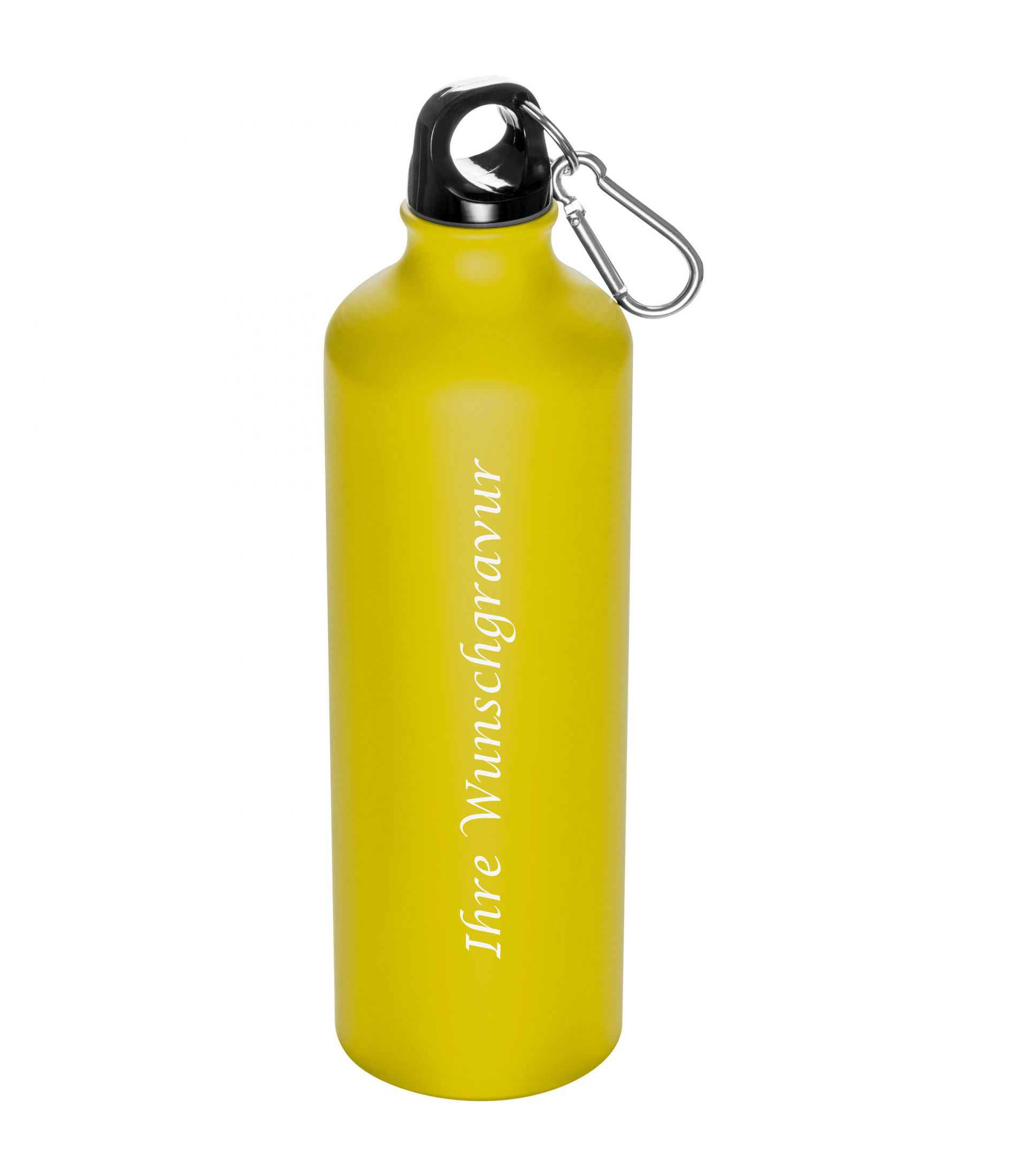 Aluminium Trinkflasche mit Gravur / mit Karabinerhaken / 800ml / Farbe gelb