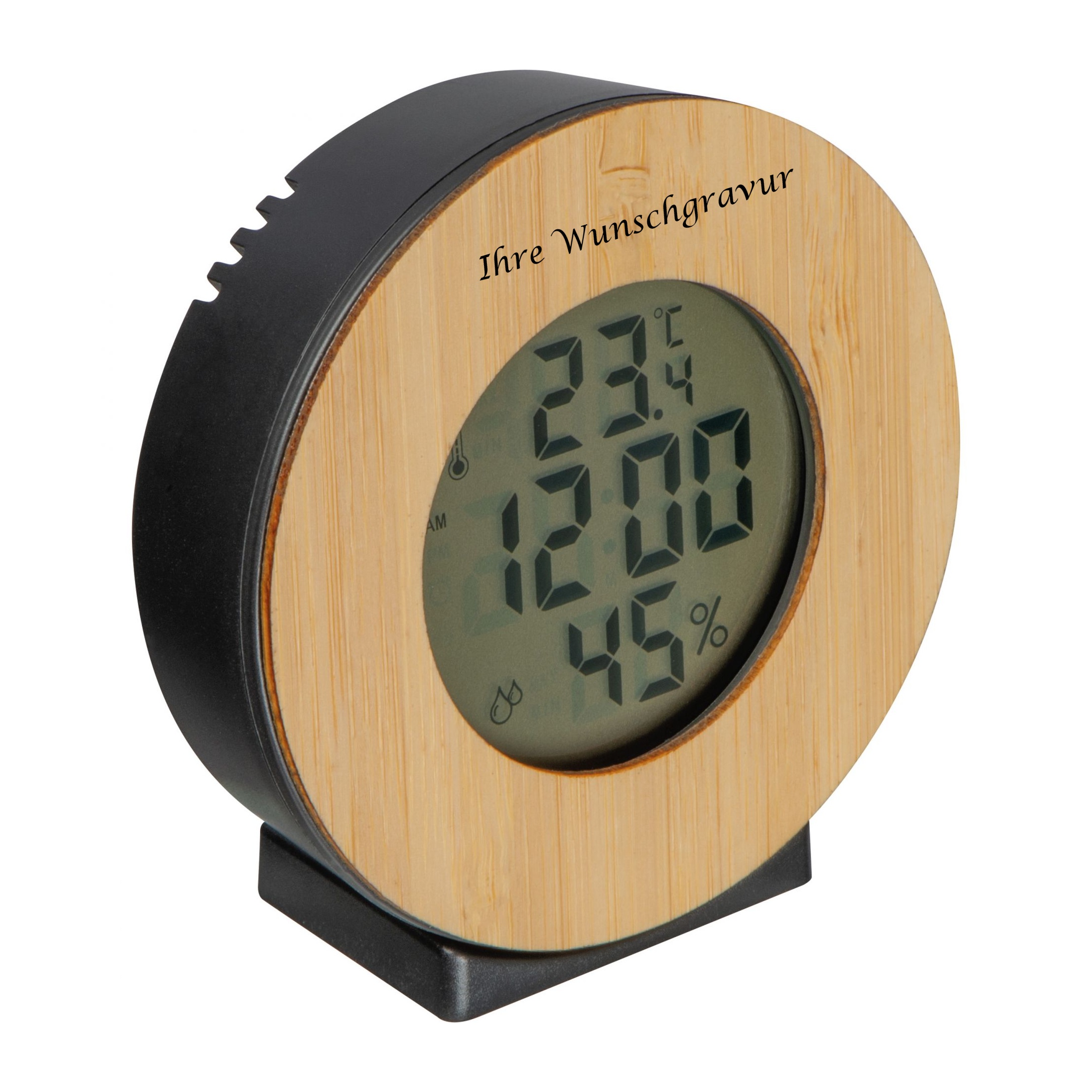 Digitale Wetterstation mit Bambuselement mit Gravur